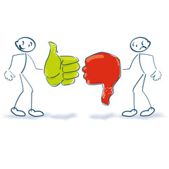 Zwei Strichfiguren mit Daumen hoch und runter