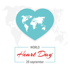 World heart day. World map in heart vector design