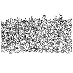 crowd of audience cheering on stadium vector illustration sketch doodle hand drawn with black lines isolated on white background