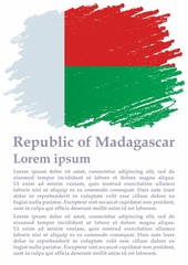 Flag of Madagascar, Republic of Madagascar. Template for award design, an official document with the flag of Madagascar. Bright, colorful vector illustration for graphic and web design.