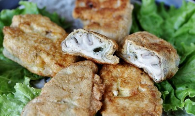 brains of a cow, a sheep or calf in fried in batter. dishes with offal. dish for Halloween. weird food