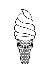 cute ice cream monochrome kawaii character