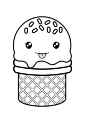 cute ice cream monochrome kawaii character