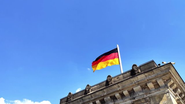 BERLIN, GERMANY - AUGUST 26, 2019. Berlin flag on the Reichstag