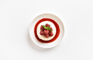 Panna cotta with fresh raspberries