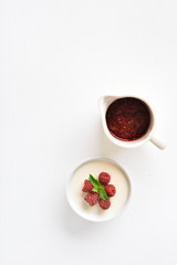 Panna cotta with fresh raspberries