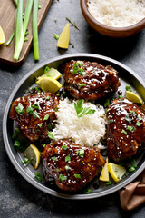 Sweet and spicy honey grilled chicken thighs with rice