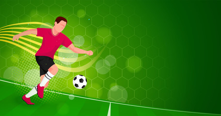 Soccer background vector illustration. Football Player on abstract green background 