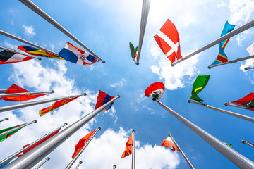 flags  with blue sky