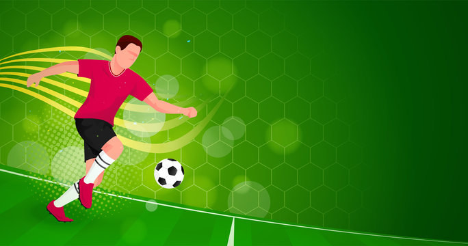 Soccer background vector illustration. Football Player on abstract green background 