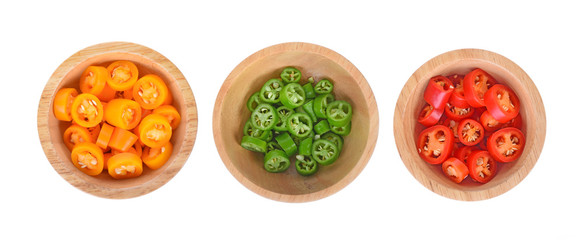 Chili in bowl on white background