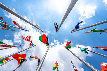 flags with blue sky