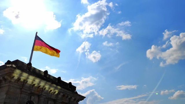 BERLIN, GERMANY - AUGUST 26, 2019. Berlin flag on the Reichstag