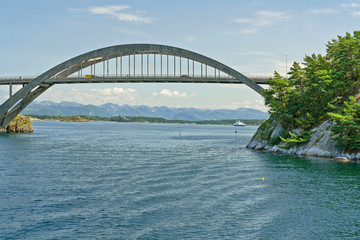 Bridge in Stavanger, Norway, Lysefjord sea view.