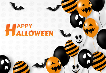 Happy Halloween . Design with balloons and bats on white background. for banner, poster, greeting card, party invitation. vector.
