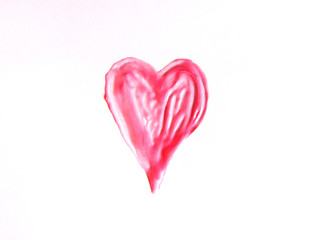 Hand drawn shape of the heart. Sample of pink lip gloss on a white background.