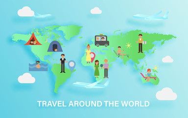 Naklejka premium Set of people traveling around the world