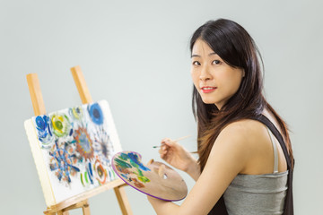 Artist painting on an easel