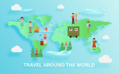 Obraz premium Set of people traveling around the world