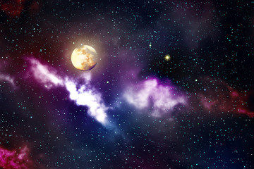 Fototapeta na wymiar Night sky with stars and full moon. Abstract sky background.