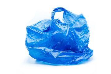 blue plastic bag isolated on white background