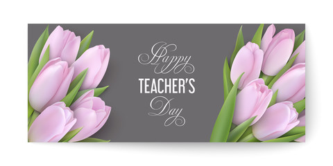 Teacher's day horizontal card with tulips