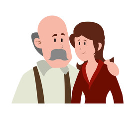 old man bald with mustache avatar character vector illustration