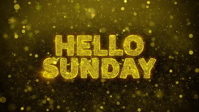 Hello Sunday Text Golden Glitter Glowing Lights Shine Particles. Sale, Discount Price, Off Deals, Offer promotion offer percent discount ads 4K Loop Animation.