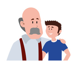father with his son smiling avatar character vector illustration