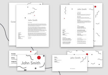 Resume Layout Set with Grey and Red Shape Accents