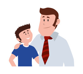 father with his son smiling avatar character vector illustration