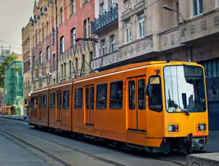 Fototapeta na wymiar Tram in Budapest at the starting tram station