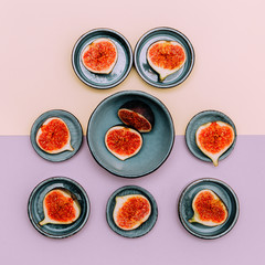 Fresh figs. Raw fruits  concept flat lay art