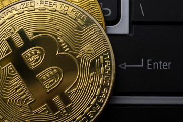 Bitcoin gold coin. Cryptocurrency concept. Virtual currency background.