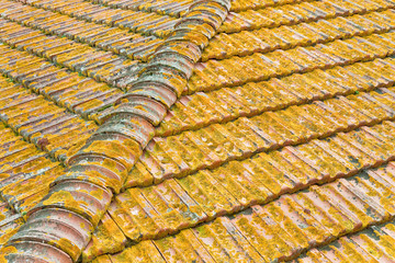 Detail of an old roof with tile called -marseilles- the first global roofing standard