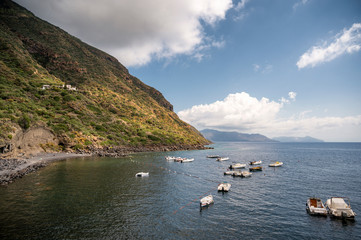 View of the Rinella Bay in Salina in Sicily