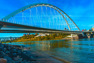 Fall colors in downtown Edmonton by Walterdale Bridge.
