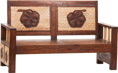Wooden bench with wrought sidewalls isolated on a white background