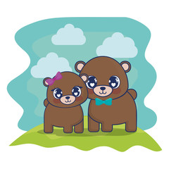 cute bears couple characters vector illustration