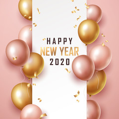 Happy new year 2020 background with floating party balloons. Vector illustration