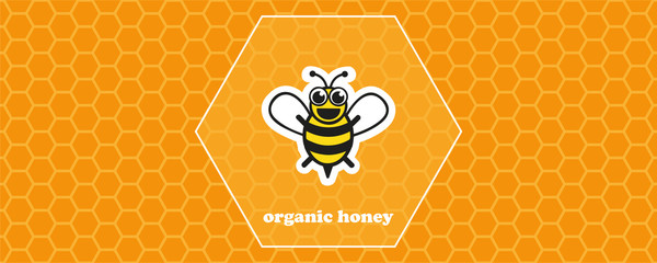 organic honey yellow honeycomb background with bee vector illustration EPS10