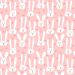 Cute bunny seamless pattern background. Vector illustration.