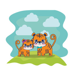 Obraz na płótnie Canvas cute tigers couple characters vector illustration