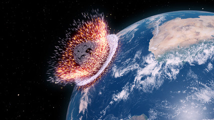 3d rendered illustration of an asteroid impacts earth © Sebastian Kaulitzki