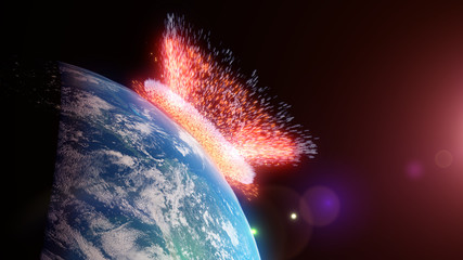 3d rendered illustration of an asteroid impacts earth © Sebastian Kaulitzki