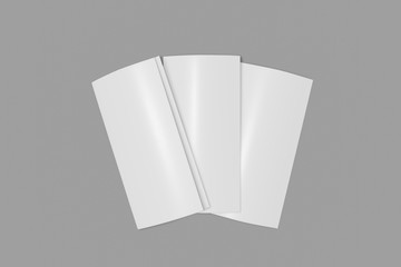 Three Tri fold booklet mockup closed on a gray background. 3D rendering