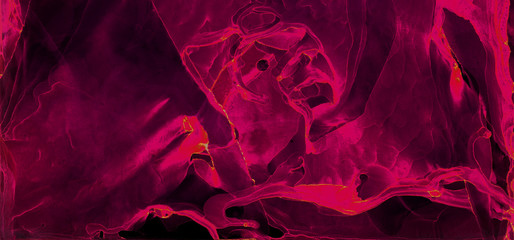 Bright deep dark pink alcohol ink neon abstract on black paper background. Flow liquid watercolor paint splash texture effect illustration for card design, modern banners, ethereal graphic design