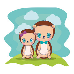 Obraz na płótnie Canvas cute purcopines couple characters vector illustration