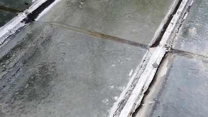 Old removed windows in bad condition after rain.