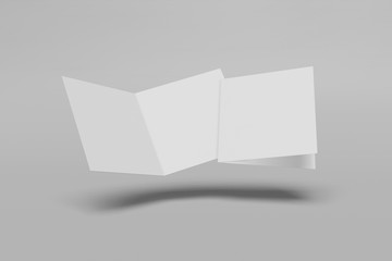 Two Mockup square booklet, brochure, invitation isolated on a grey background with hard cover and realistic shadow. 3D rendering.